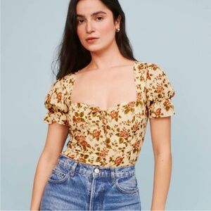 Reformation Delevan Top / Square Neck, Smocked, Floral, Blouse / Size 10